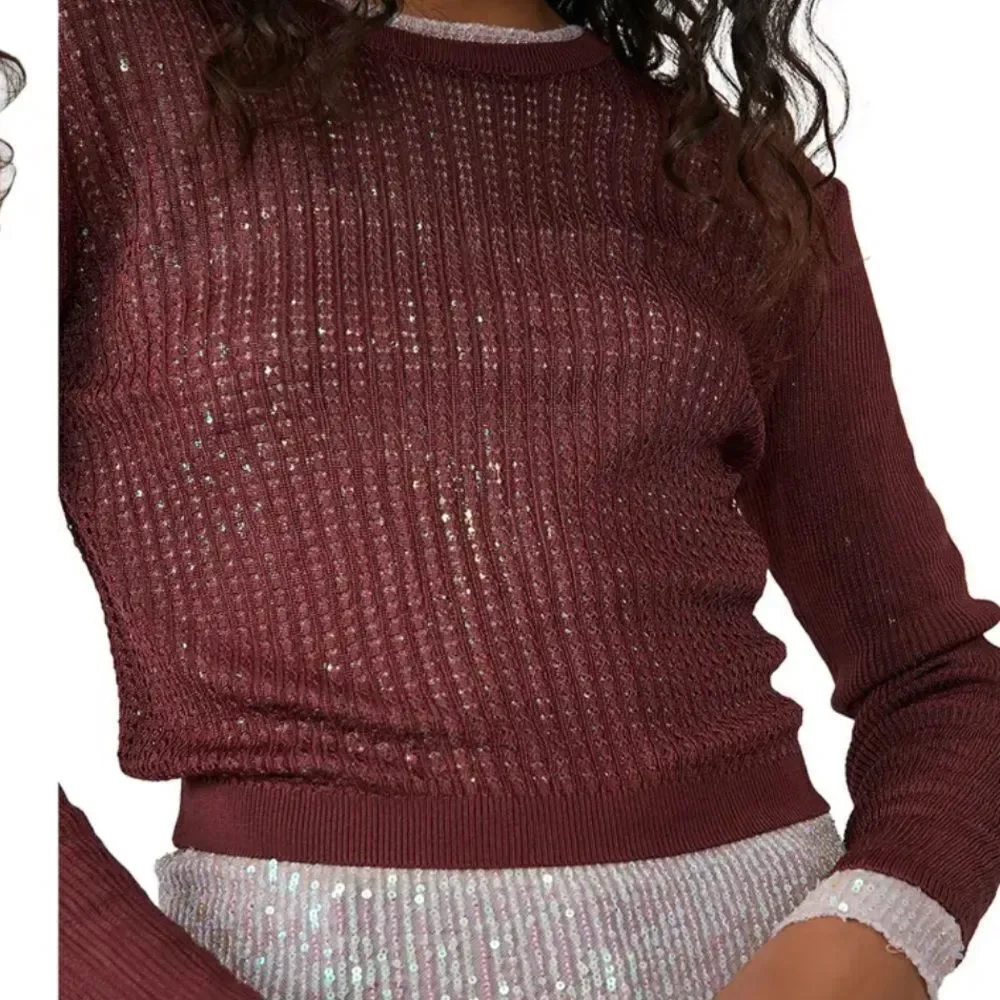 Free People H20 Crewneck Sweater in Raw Garnet BNWT